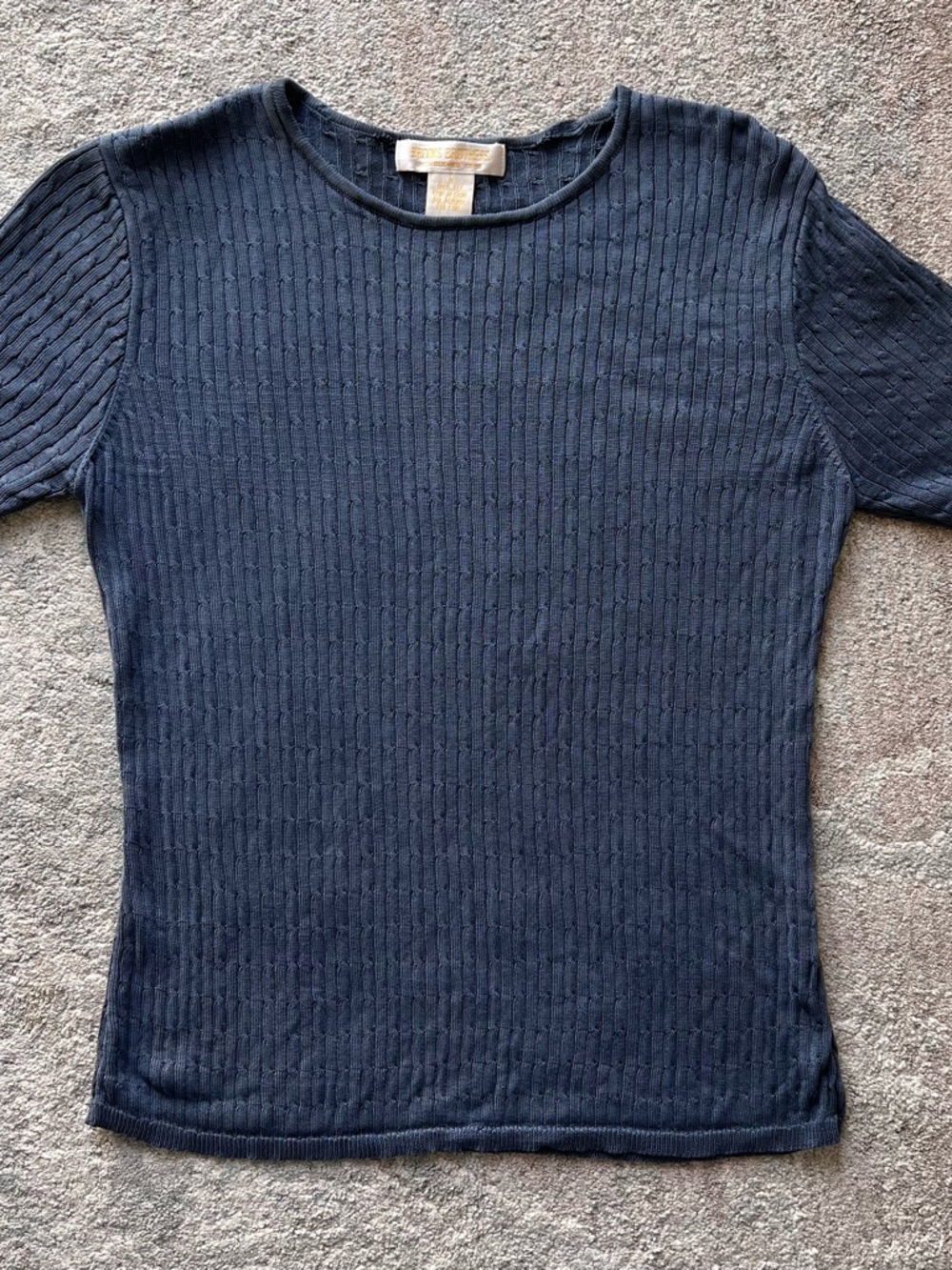 Brooks Brothers Navy Ribbed Silk Short-Sleeve Top